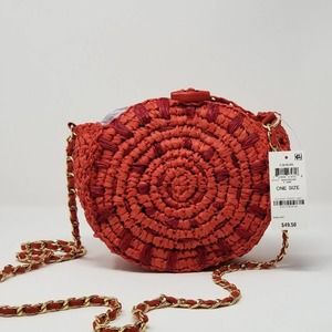 INC Straw Circle Crossbody Bag Flame Burnt Orange Color NEW